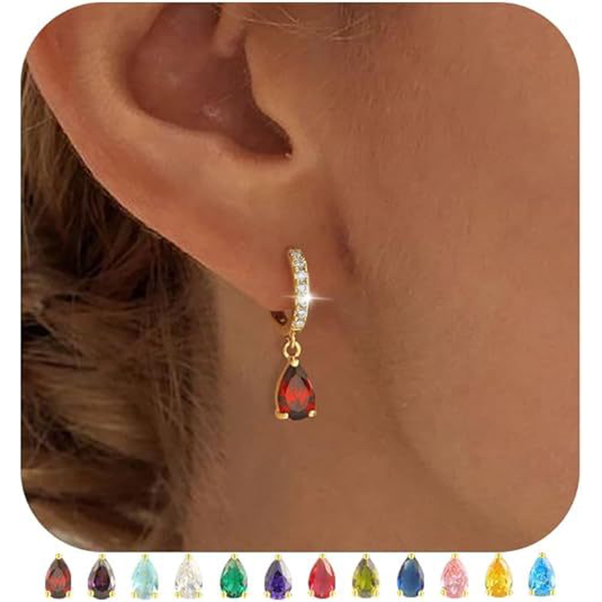18K Gold Plated 12 Month Birthstone Stud Earrings for Women Colorful CZ Dangle Drop Earrings Jewelry Gift