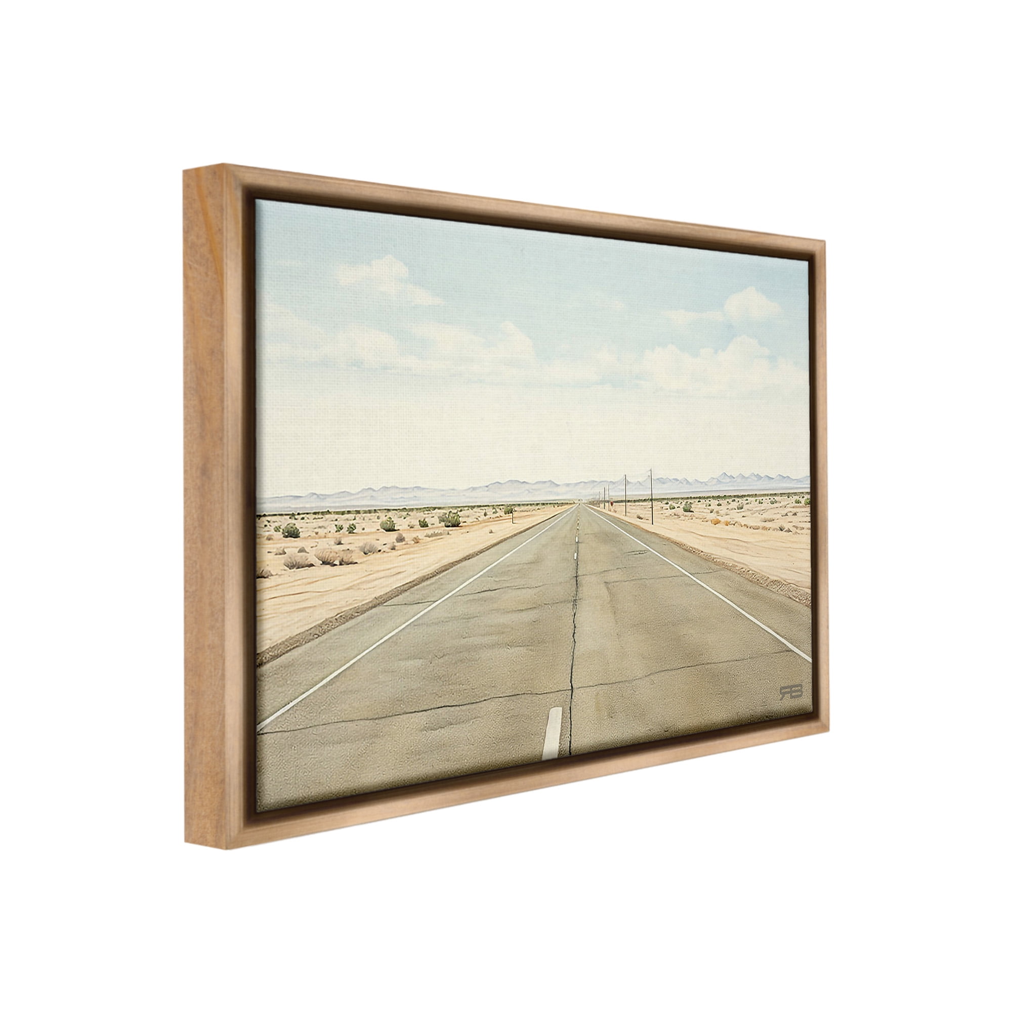 Stupell Industries Scenic Desert Road Landscape Painting Brown Floater Framed Canvas Art Print Wall Art, 31 x 25