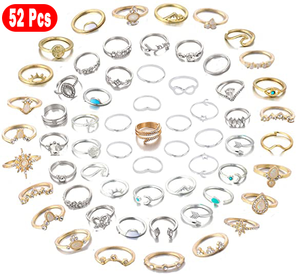 SAYLITA 52 Pcs Knuckle Stacking Rings for Women Teen Girls,Boho Vintage  Finger Rings Stackable Gold Silver Midi Rings Set Multiple Rings Set 