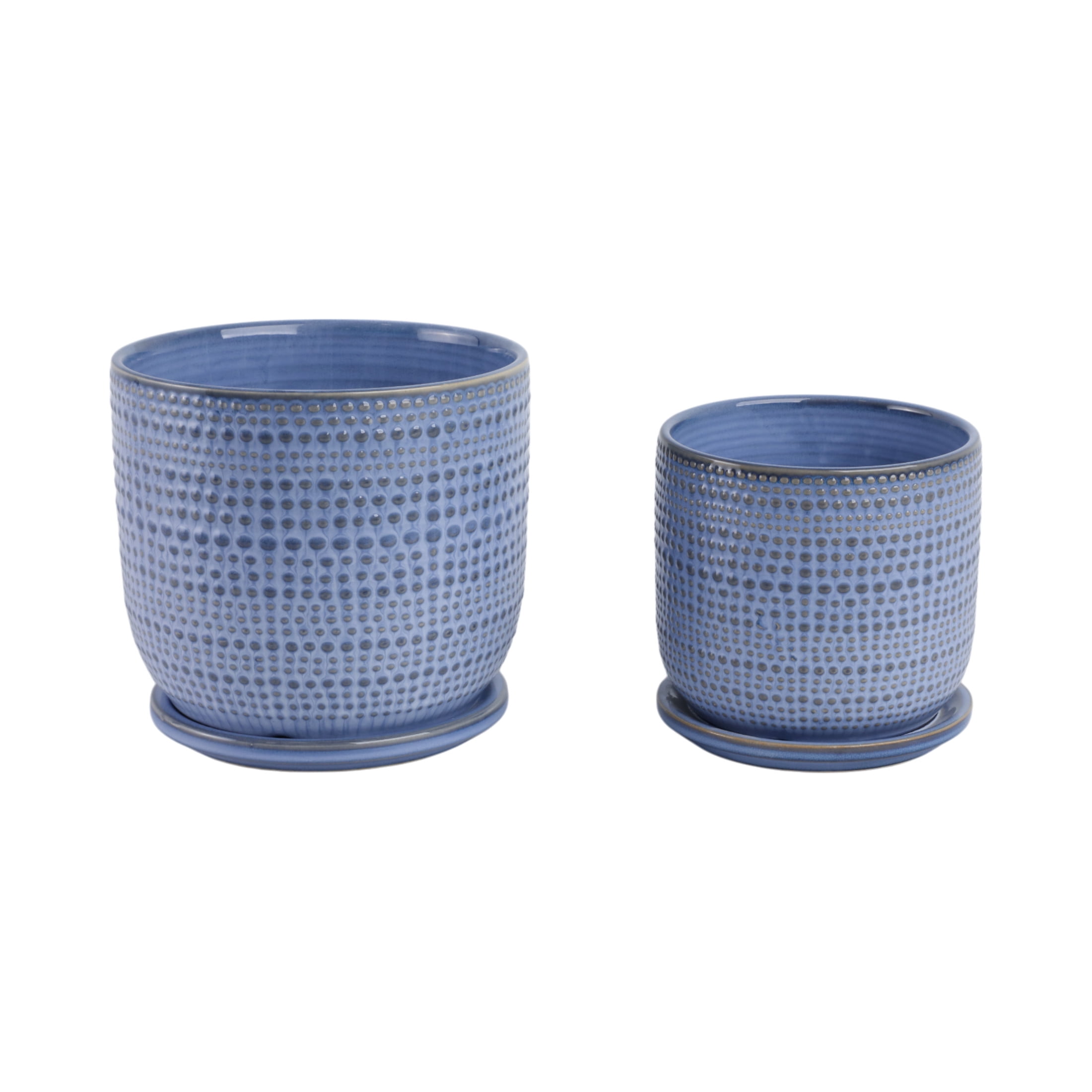 Decorative Ceramic Flower Pots Planters with Saucer - Stylish Modern Indoor and Outdoor Plant Pots for Home Decor - Pots for Plants for Living Room, Patio Plant Stand - Set of 2, 7", 6", Blue