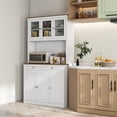 thumbnail image 4 of White Kitchen Hutch with Microwave Stand | Hold Dishes, Napkins and Appliances | Cable Hole for Convenient Appliance Use, 4 of 5