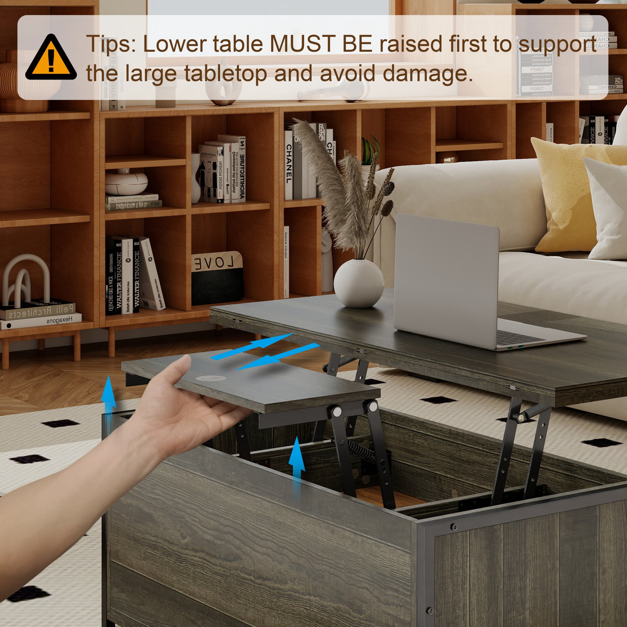 Manora Lift Coffee Table Manora Coffee Table Contemporary Storage Chipboard Coffee Table with One Coffee Table, Gray