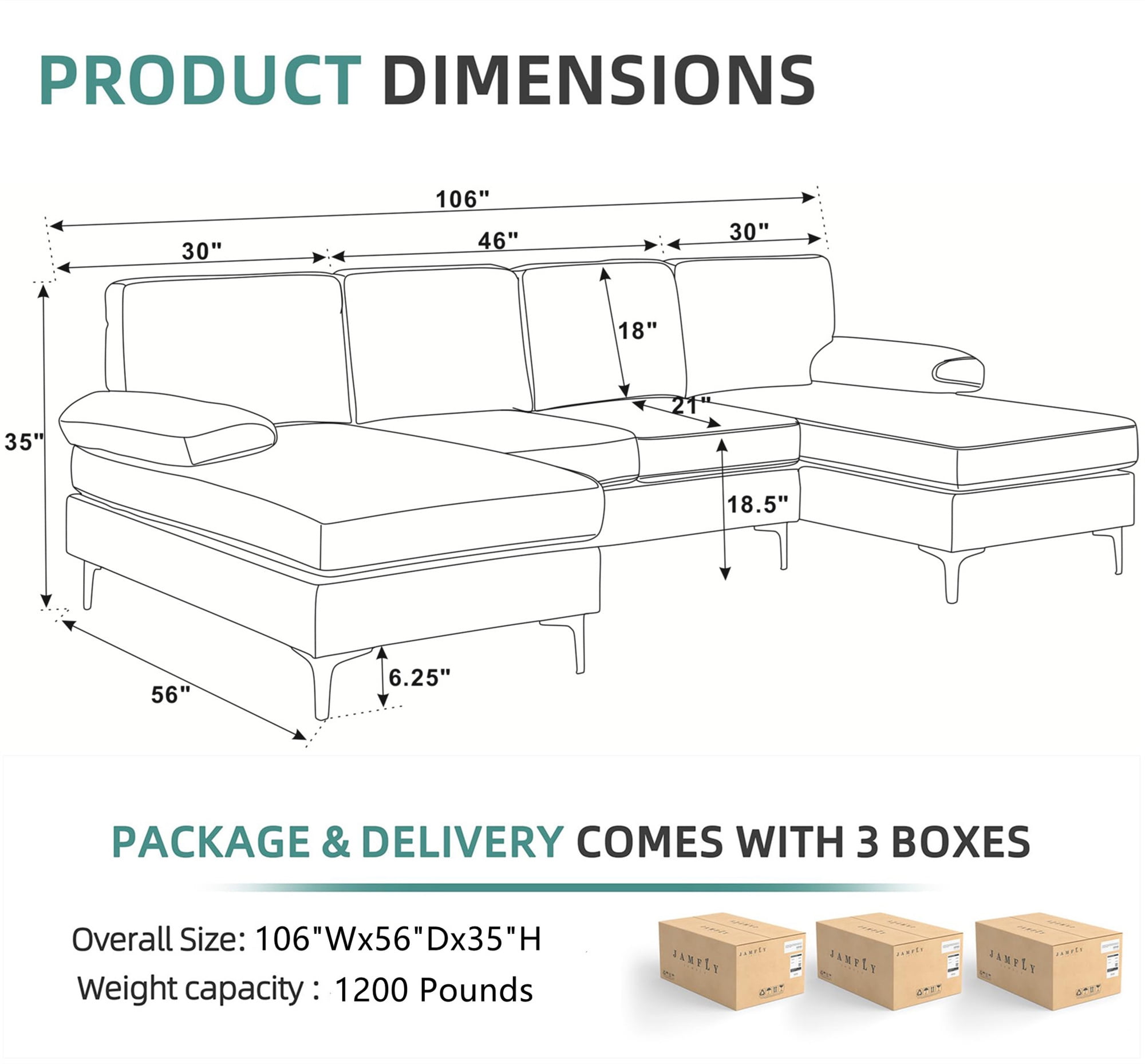 Aukfa 106" U-Shaped Sectional Sofa with Double Chaise Sleeper Sofa Couch for Living Room, Dark Gray