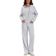 thumbnail image 2 of Conjunto de chándal de 2 piezas para mujer ATHLECHIC, suéter de canalé con capucha y pantalones de pierna ancha, conjunto de lounge casual XL gris claro, 2 of 4