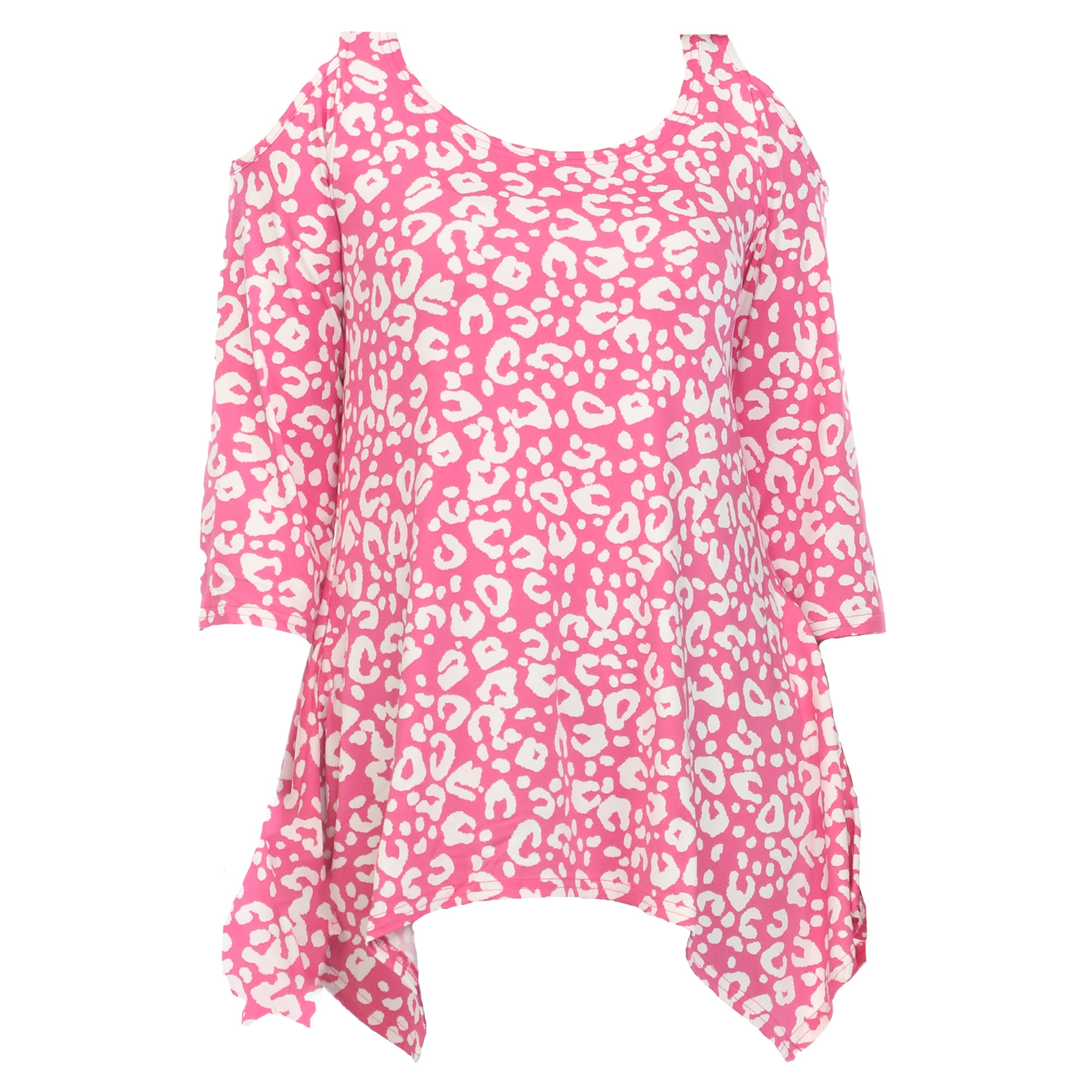 White Mark Fashion Casual Leopard Print Cold Shoulder Top, Women's