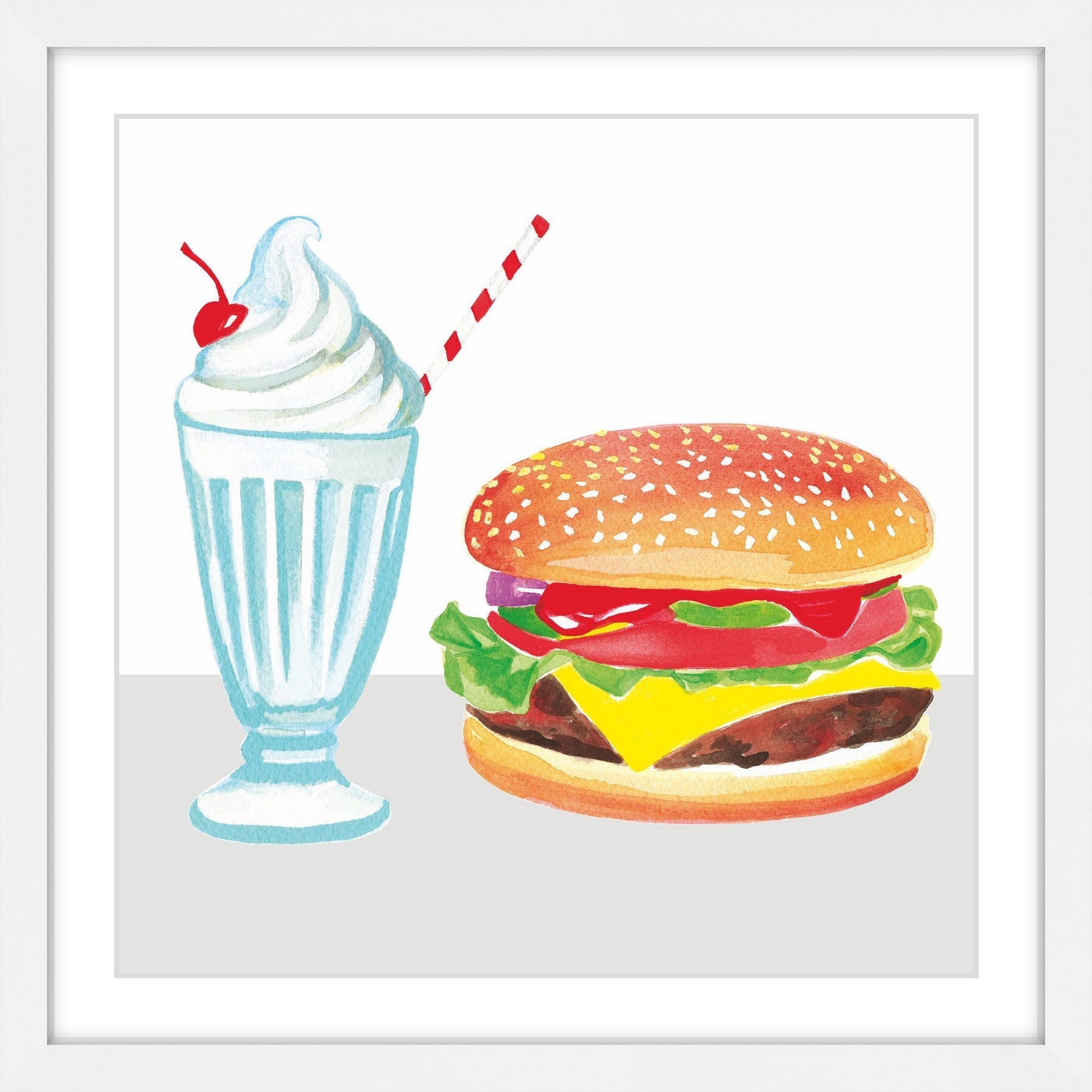 Marmont Hill "Burger & Shake" by Molly Rosner Framed Painting Art Print