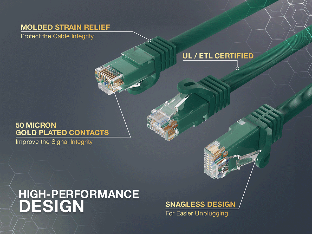 Cable Leader 100ft Cat6a UTP 10G Ethernet Network Patch Cable Snagless 24AWG Bare Copper, Green