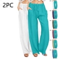 thumbnail image 1 of Sentmoon Two Piece Womens Linen Pants Plus Size Drawstring High Waist Wide Leg Pants Woman Loose Solid Color Breathable Womens Trouser Pants Summer Fashion for Sports Practice XXL, 1 of 8