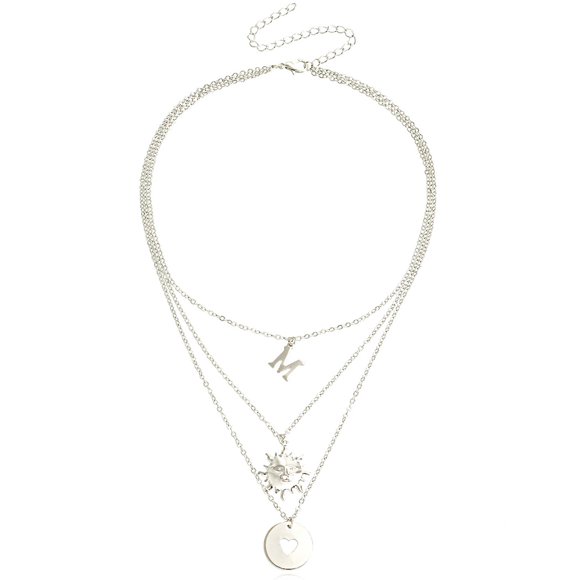 Bangcool Multilayer Chain Necklace Vintage: Letter Round Pendant Necklace Choker Necklace