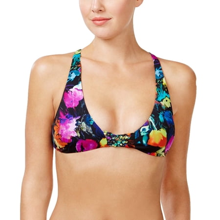 Bar III MULTI Painted Posies Floral-Print Bralette Bikini Swim Top  US Medium