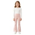 thumbnail image 2 of Girls High Waist Heart Embroidery Flared Yoga Pants, Elastic Stretch Solid Color Kids Bell Bottom Trousers for Spring Autumn Daily Casual Dance Sport Wear(Pink,7-8 Years), 2 of 4