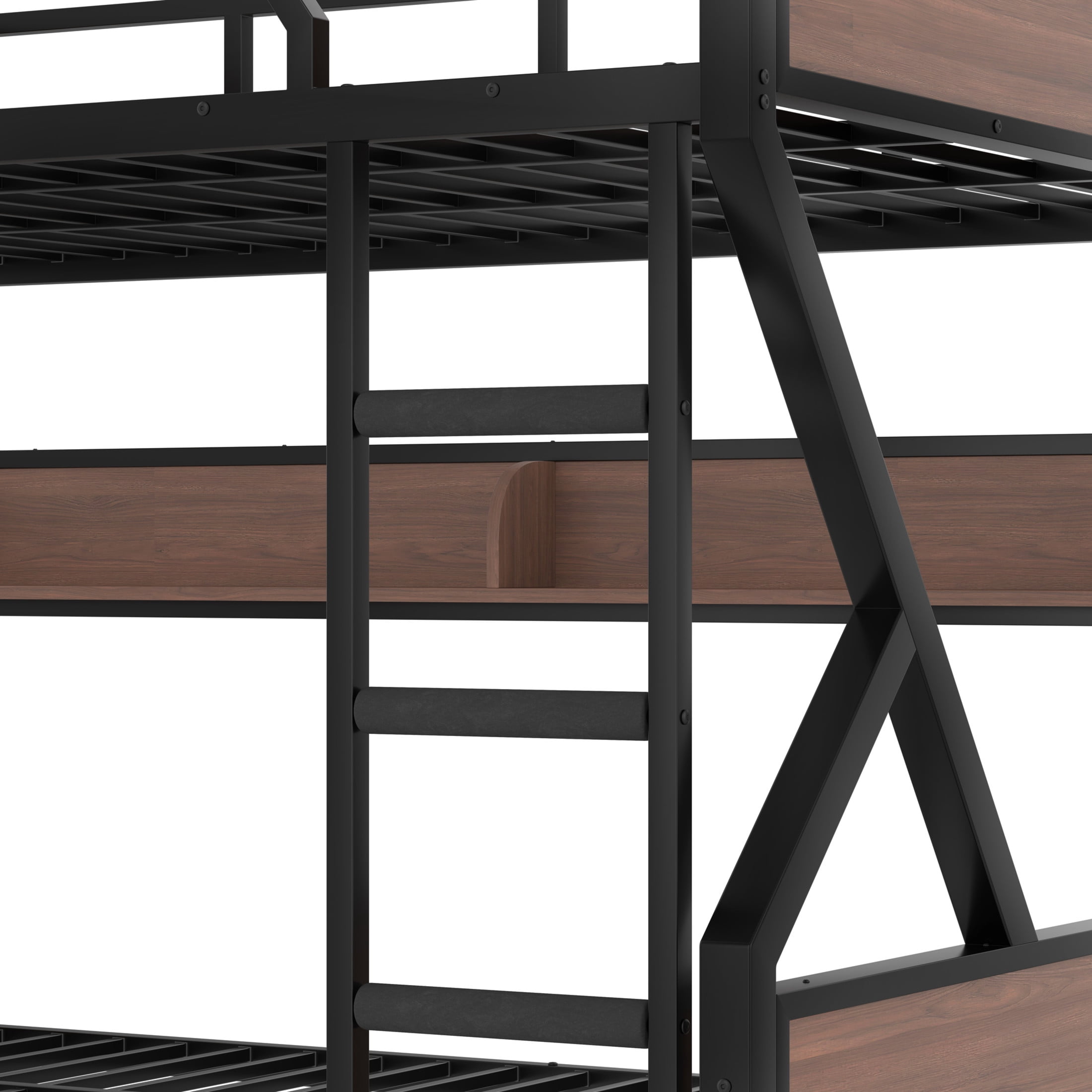 Noble House Queen over Queen Metal Bunk Bed with Storage Shelves and LED Lights, Black