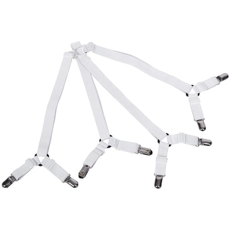 Adjustable Bed Sheet Straps - 4-in-1 Elastic Clips To Hold Fitted & Flat Sheets Tight