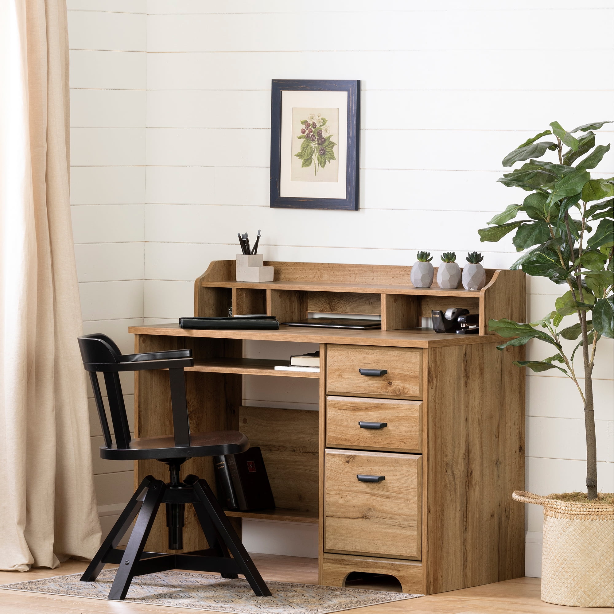 South Shore Versa Computer Desk with Hutch, Nordik Oak