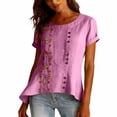 thumbnail image 2 of Embroidered Cotton Linen Tops Boho Peasant Gauze Blouses Womens Gauze Tops Flowy Tops For Women Short Sleeve Henley Tops Gauze Tunic Tops For Women Summer Blouses For Women Summer Linen Tops Pink M, 2 of 9
