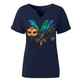 thumbnail image 5 of Olyvenn Short Sleeve V-Neck Blouses & Shirts Casual Ladies' Printed T-shirt Comfortable Fashion Top Daily Wear Suitable for All Seasons Perfect for Home and Outings Navy XXL, 5 of 6