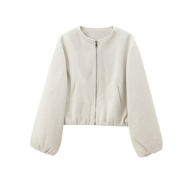 WRKEKC Vestes d'Hiver pour Femmes Couleur Unie Manches Longues Sans Capuche Veste Décontractée pour Femmes Automne Hiver