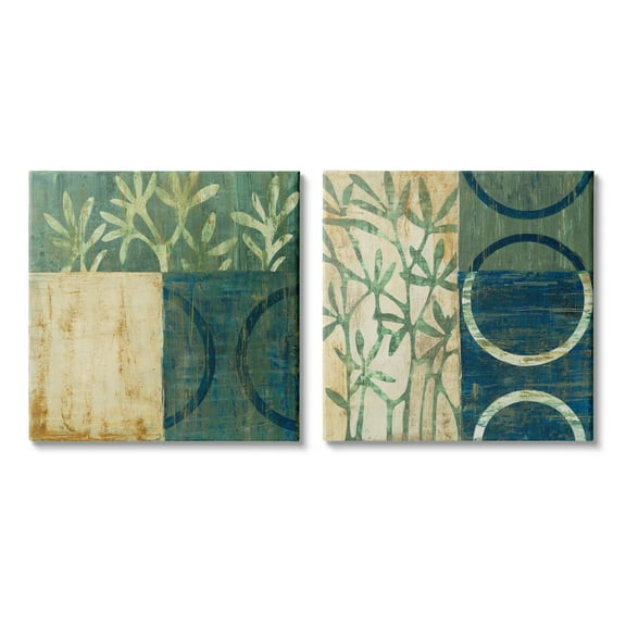 Stupell Industries Modern Botanical Shapes Abstract Painting Gallery Wrapped Canvas Print Wall Art, 17 x 17, Set of 2