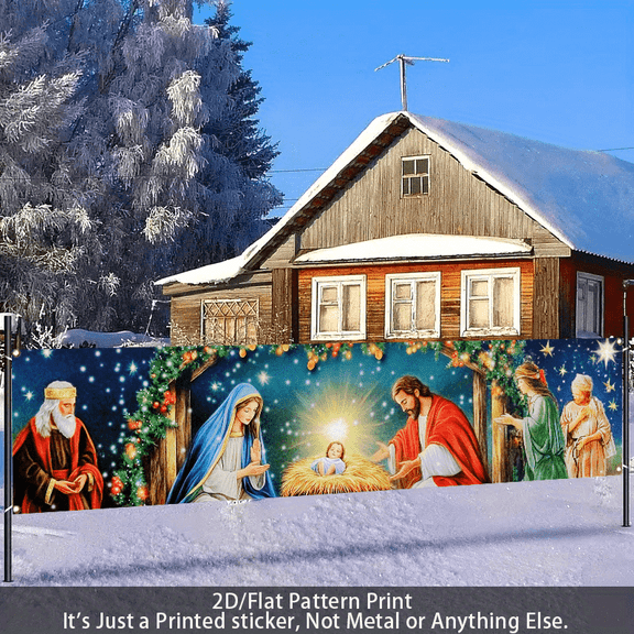 1 piece, 2D flat Christmas banner, perfect for garden, house, fence, garage decoration, wall hanging decoration, courtyard sign, party decoration, home decoration, party supplies, size 78.74*17.71 in