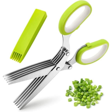 

Herb Scissors Multipurpose 5 Blade Kitchen Herb Shears Herb Cutter with Safety Cover and Cleaning Comb for Chopping Basil Chive Parsley (Green)
