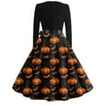 thumbnail image 5 of WTOBBY Women's Elegant V-Neck Slim Fit Halloween Printed Dress with Long Sleeves, Retro Design, and Casual Look for Party Wear and Festive Events ,Black L, 5 of 5