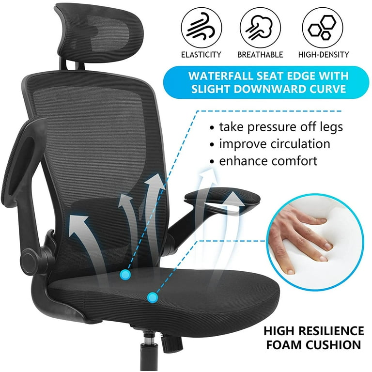 OdinLake Office Chair,Ergonomic Desk Chair with Footrest, Adjustable Headrest Chair with Lumber Support,Black Wide Thick Seat Cushion Task Chairs High
