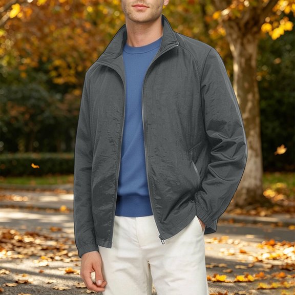 PiGOGI Men's Winter Coats Spring and Fall Casual Daily Zipper Pocket Waterproof Coat Long Sleeve Dark Gray XL
