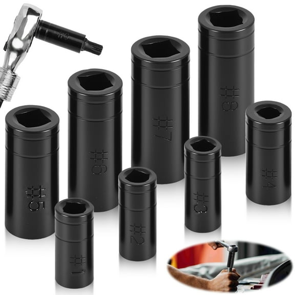 TMWEFUSC 8 Pcs Tap Socket Set 1/4" & 3/8" Drive Size Labeled Adapter for Ratchet Wrench T Handle Extension Bar
