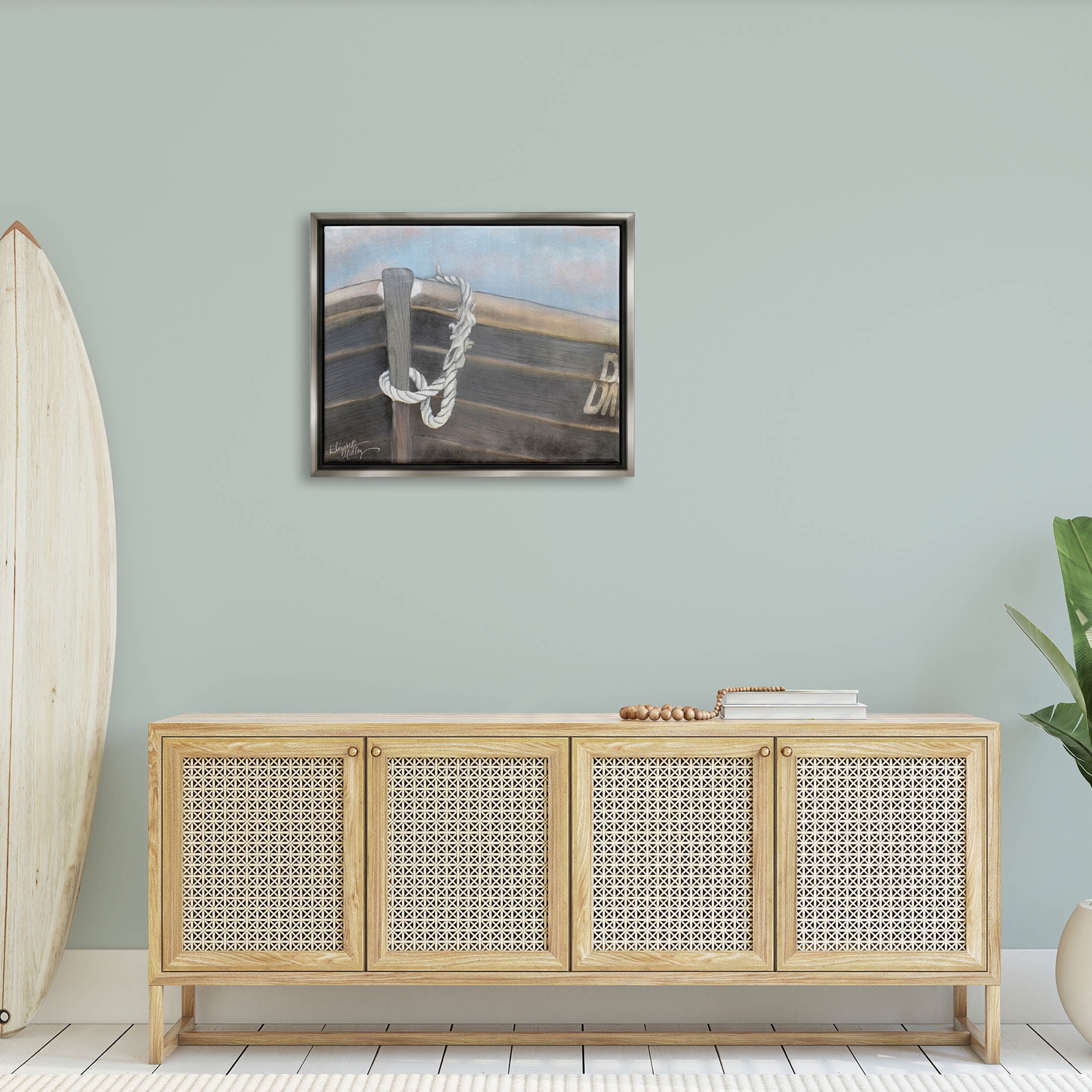 Stupell Industries Peaceful Nautical Boat Painting Luster Gray Floating Framed Canvas Print Wall Art, Design by Elizabeth Medley