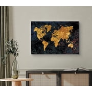 wall26 Canvas Print Wall Art Gold Foil Dark World Map Architecture & Maps Places Illustrations Modern Art Global Scenic Fun Multicolor for Living Room, Bedroom, Office - 32x48