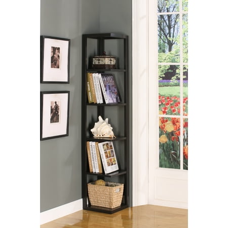 Crandall 5 Tier Corner Wall Bookcase Bookshelf Espresso Wood