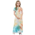 thumbnail image 4 of OGLCCG Girls Summer Maxi Dress Tie Dye Short Sleeve Casual Holiday A Line Flowy Long Dress Loose Boho Beach Dress with Pockets 4-14 Years, 4 of 7