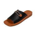 thumbnail image 2 of Wide Width Shoes for Women, Leather Sandals for Women, Women Flat Sandals, Womens Square Toe Flat Sandals Summer Dressy Slides Lightweight Vacation Beach Slippers Casual Sandal Slip On, Black 5.5, 2 of 6