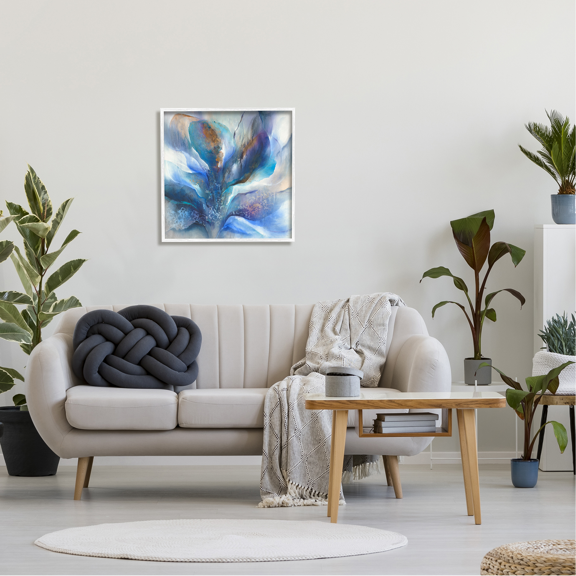 Stupell Industries Abstract Blue Petals Fluid Modern Botanical Design Graphic Art White Framed Art Print Wall Art, Design by K. Nari