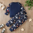 thumbnail image 4 of FAOWME Toddlers Boys Pajama Set Two Piece Astronaut Print Long Sleeve Round Neck Top And Pants Outfits Comfortable Loungewear For Full Winter Daily Wear,Navy,1-2 Years, 4 of 9