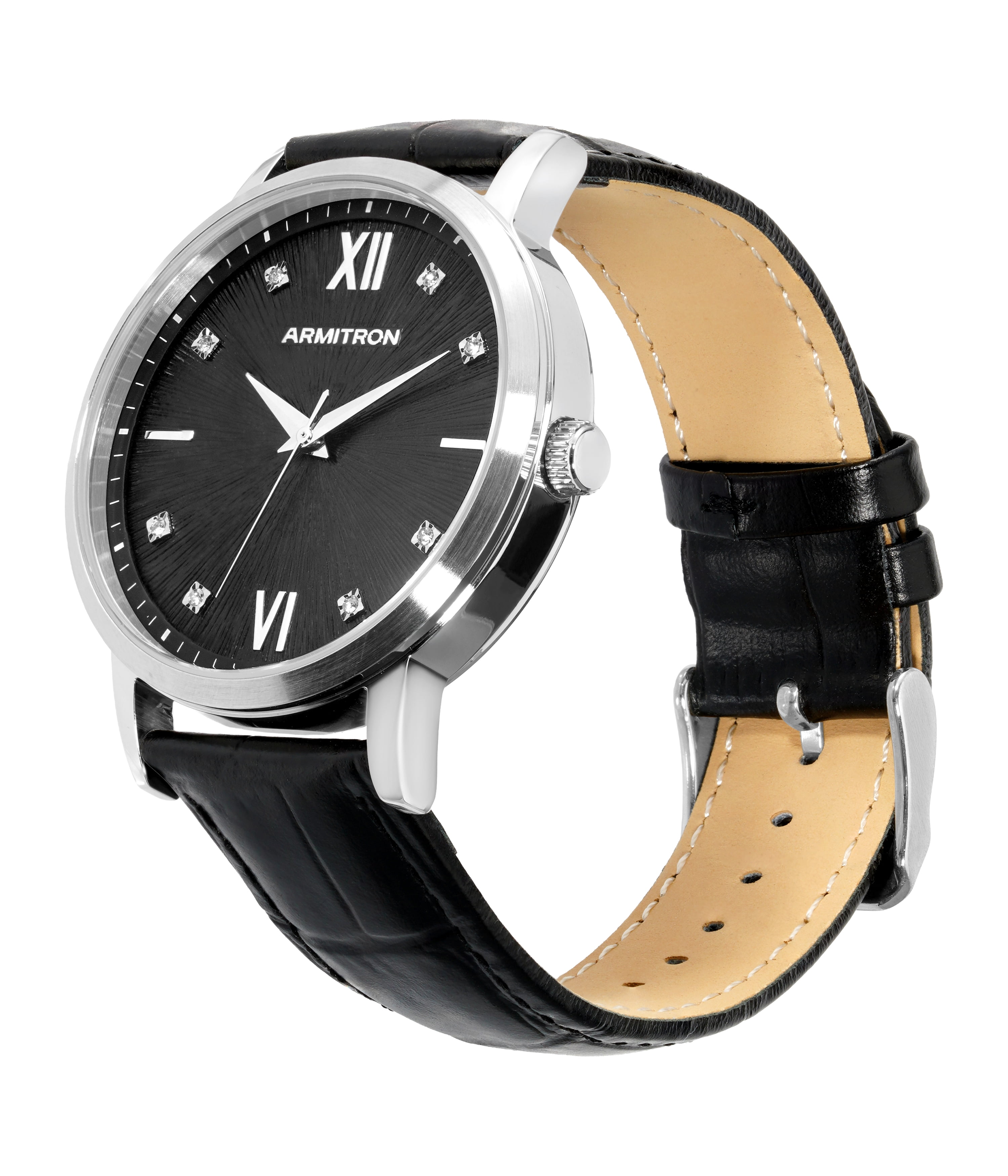 Armitron Adult Men's Analog Metal Black-Leather 40mm Wristwatch