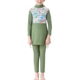 thumbnail image 2 of IBTOM CASTLE Kids Girls Muslim Swimsuit Long Sleeve Butterfly Flower Printed Islamic Swimwear Burkini Full Cover Cap Top Pants 3PCS Modest Bathing Suit 3-4 Years Sage Green, 2 of 8