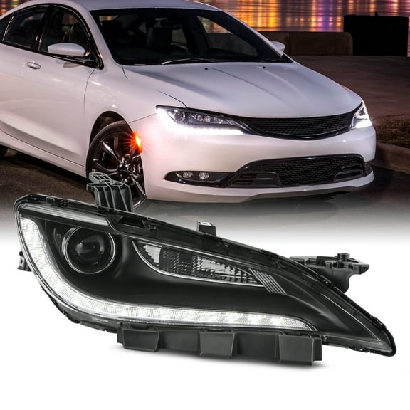 AKKON - Fit 2015 2016 2017 Chrysler 200 15-17 HID w/ LED DRL Chrome Trim Projector Headlight Headlamp Passenger Right Side Assembly