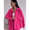 thumbnail image 4 of 2 Piece Outfits for Women Casual Lounge Sets Long Sleeve Button Down Shirts and Wide Leg Pants Sets Rose Red L, 4 of 10