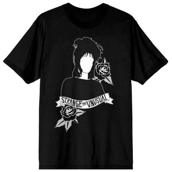 Beetlejuice Lydia No Face Strange & Unusual White Art Men's Black Crew T-Shirt-4XL