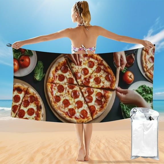 Autua Pizza Food Print Beach Towel,Swim Towel Bath Towel for Travel Camping Towel Sports Pool Quick Dry 55x27.5in