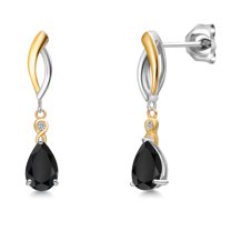 Gem Stone King 925 Silver and 10K Yellow Gold Black Onyx and White Lab Grown Diamond Earrings for Women | 1.72 Cttw | Gemstone December Birthstone | Pear Shape 8X5MM