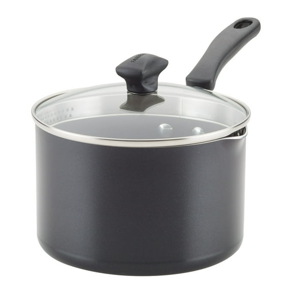 Farberware Cookstart Aluminum DiamondMax Nonstick Straining Saucepan, 3-Quart, Black
