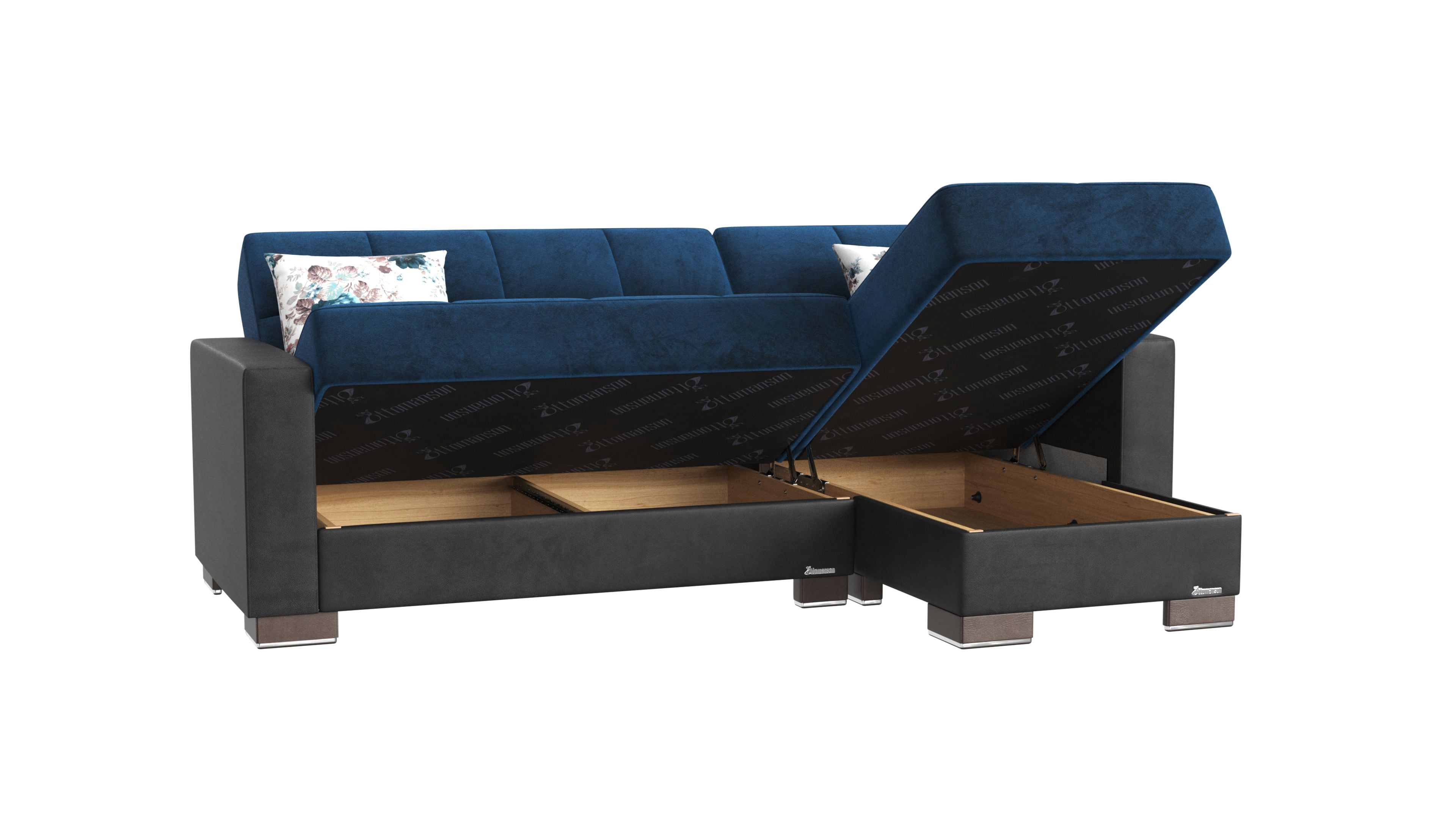 Ottomanson Origins Modern Convertible L-Shaped Sectional Sofa, Turquoise Color Microfiber