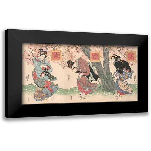 Eisen, Keisai 14x9 Black Modern Framed Museum Art Print Titled - Beauties in a spring storm