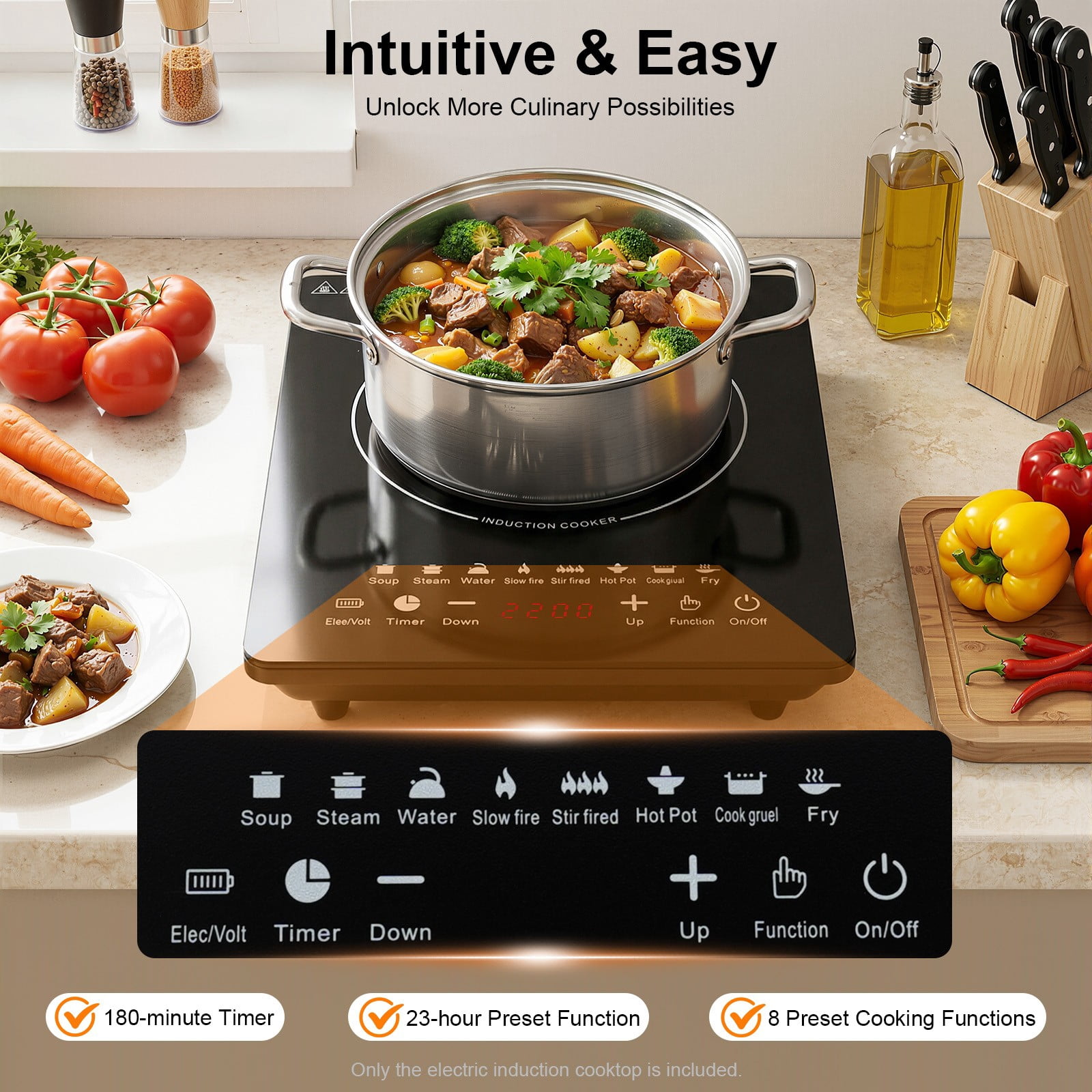 2200W  Portable Kitchen Countertop Induction Cooktop Burner Electric Hot Stove