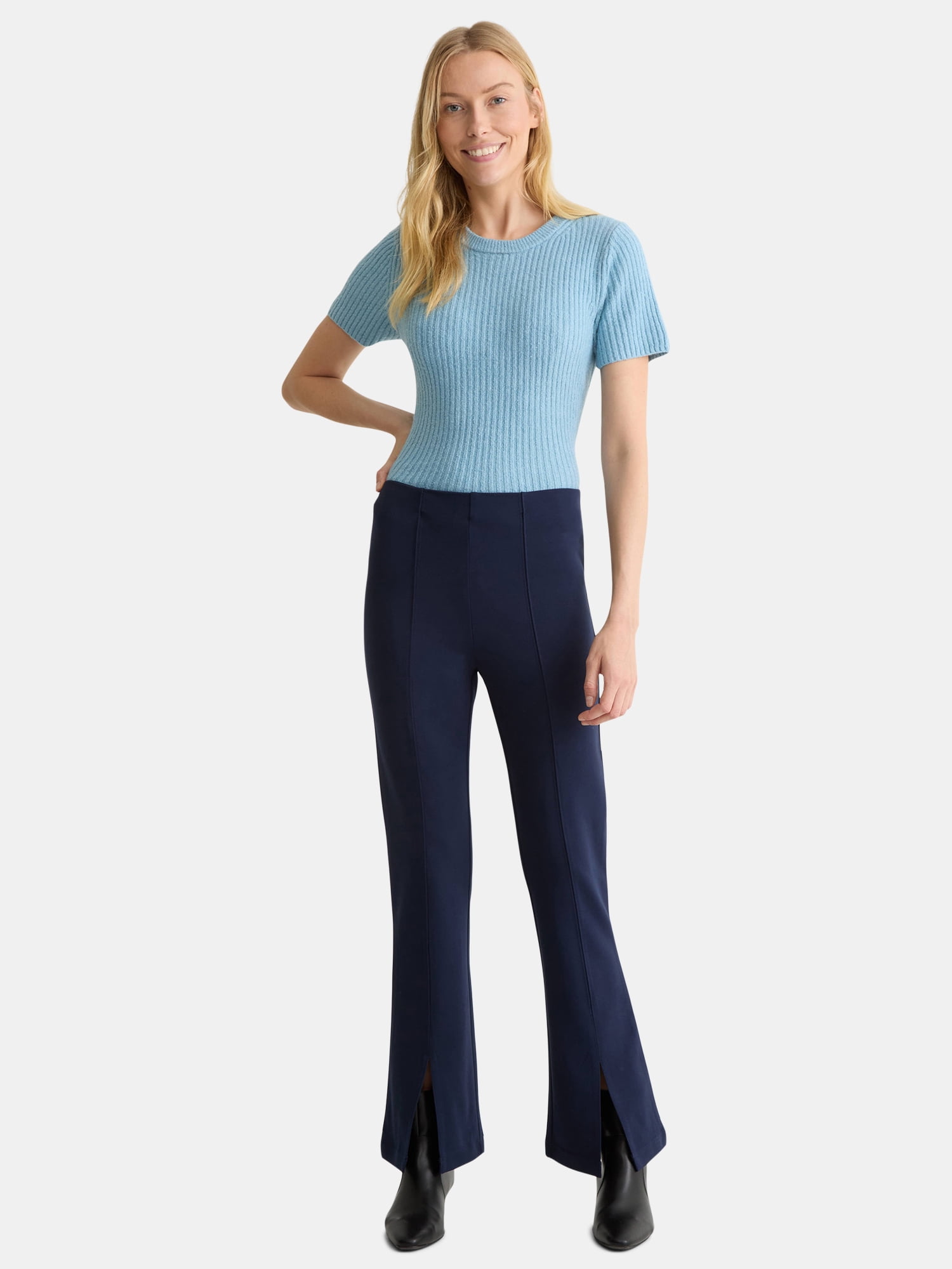 Time and Tru Women's Flare Ponte Pants with Front Slit, 30" Inseam Regular, Sizes XS-XXXL