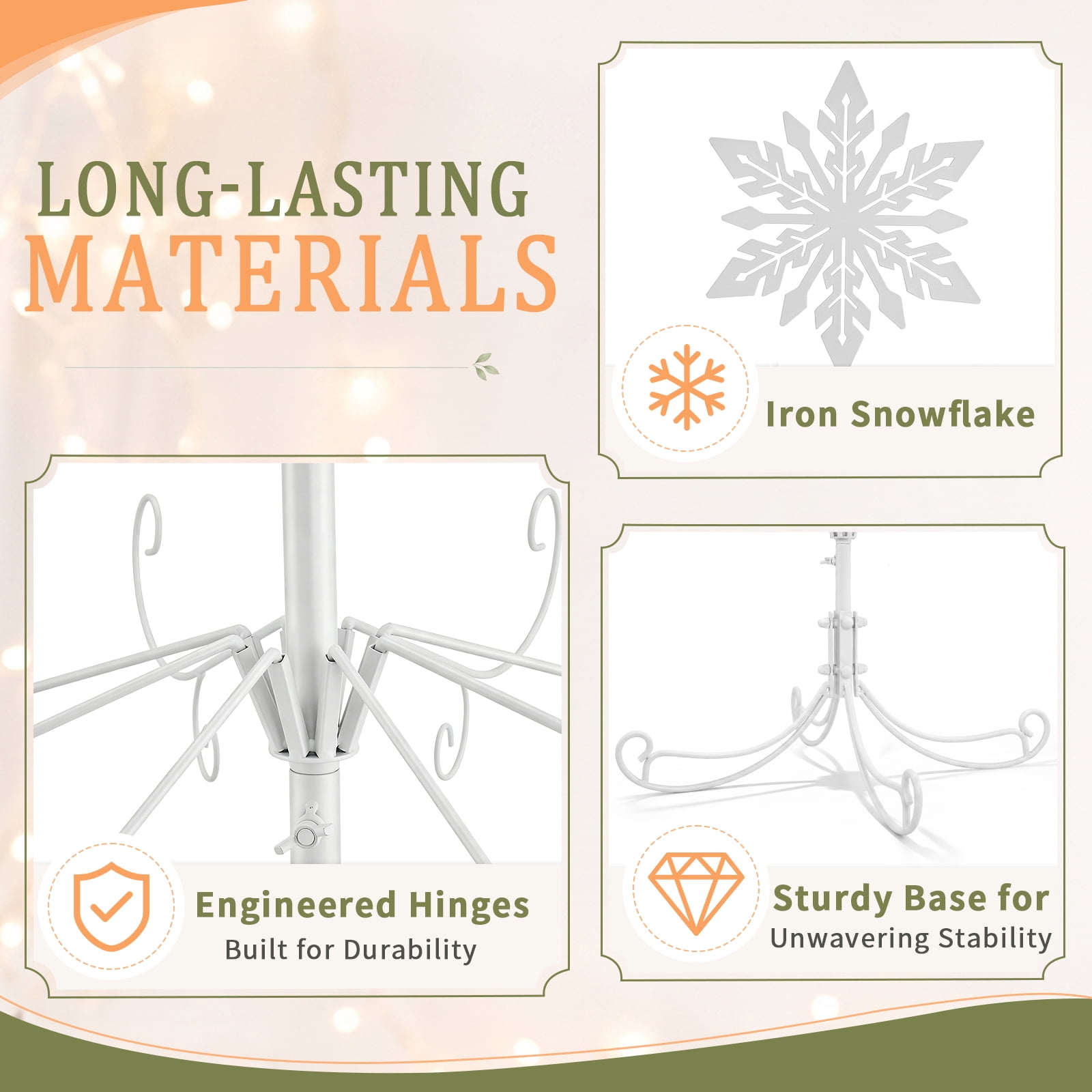 6ft White PVC Metal Artificial Christmas Tree with Snowflake Topper, No Extra Ornaments, Daily Decor Tree