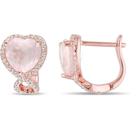 Tangelo 3-1/10 Carat T.G.W. Heart-Cut Rose Quartz and White Topaz Rose Rhodium-Plated Sterling Silver Infinity Heart Earrings