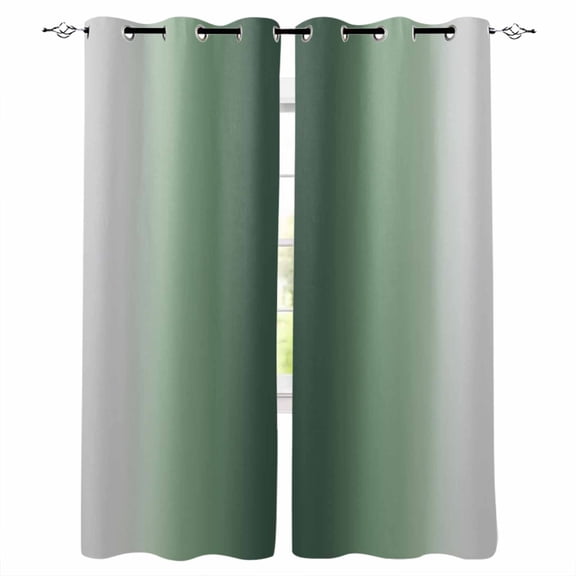 Deep Green Grey Ombre Blackout Curtains for Bedroom, Modern Abstract Art Gradient Room Darkening Window Drapes for Living Room, Thermal Insulated Grommet Curtains, 52x45 inch, 2 Panels